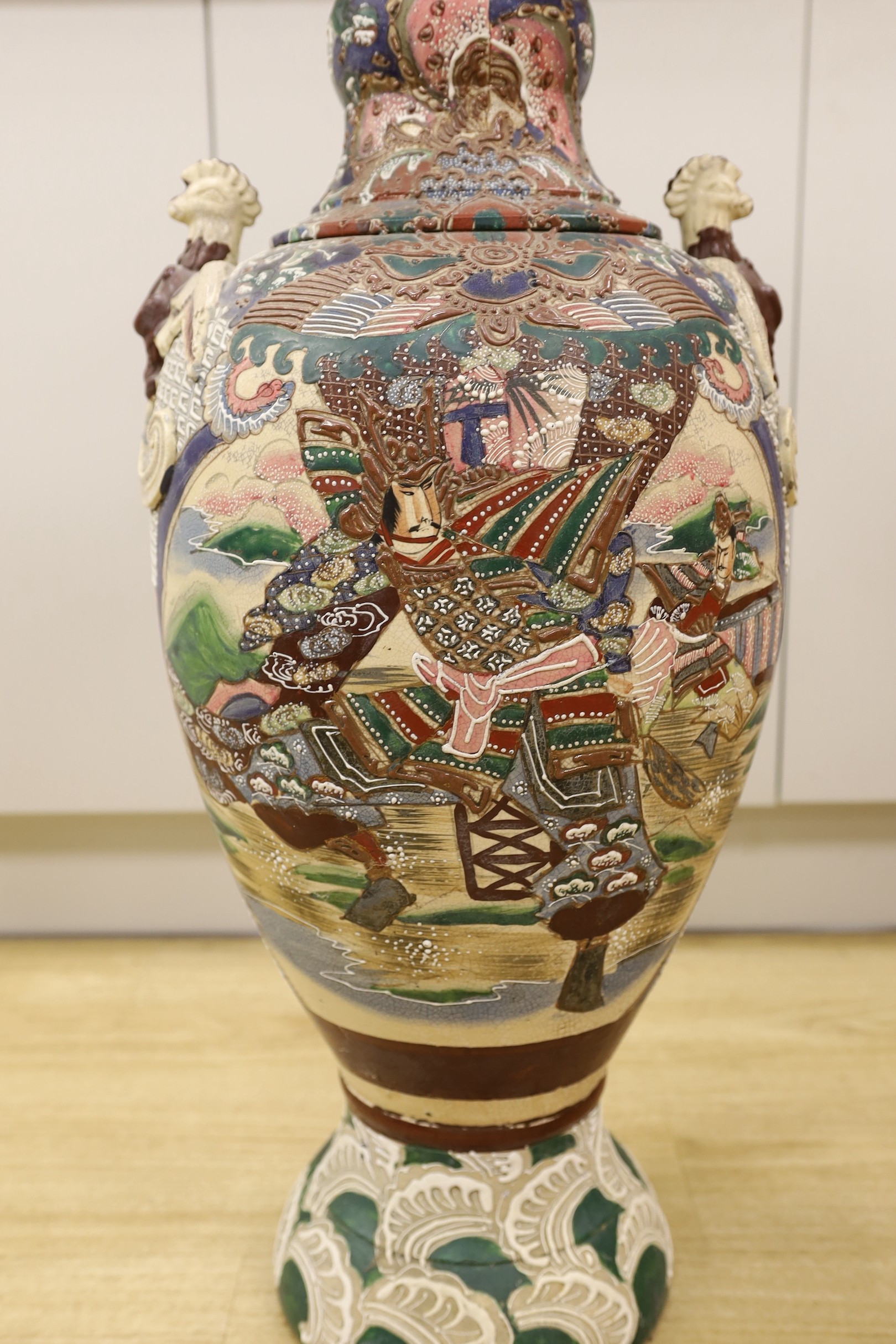 A massive Japanese Satsuma pottery vase, 81cm